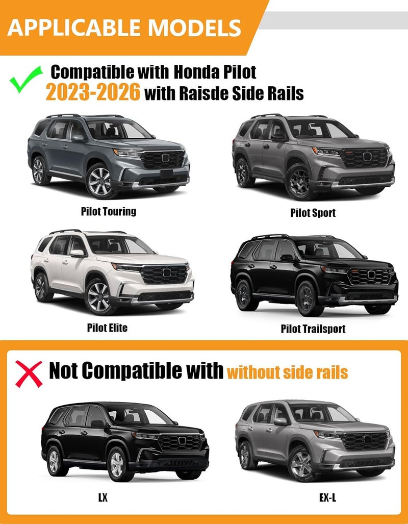 KINGGERI 300lbs Lockable Roof Rack Cross Bars Compatible with Honda Pilot 2023-2026 Sport TrailSport Touring Elite with Raised Rails (Not for LX & EX-L), Aluminum Crossbars Rooftop Racks Carrier - Image 2
